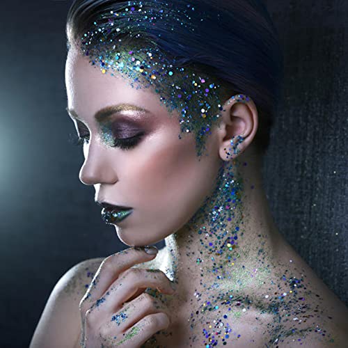 24 Colors Glow In The Dark Glitter, Pagow High Luminous Iridescent Chunky Glitter Gel, Resin Non Self-Adhesive Uv Black Light Glitter For Eyeshadow, Face, Body, Halloween Makeup #TOP2