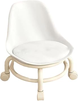 Low Stool with Wheels, PU Leather Iron stool with Universal 360 Degree Swivel Wheels, Rolling Stool with Backrest Pedicure Stool Roller Seat Short Stool,White