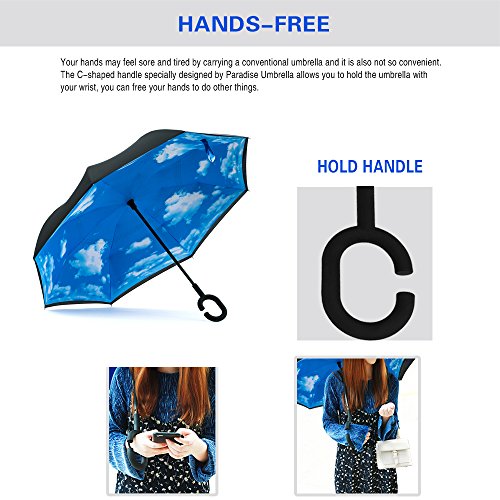Spar. Saa Double Layer Inverted Umbrella with C-Shaped Handle, Anti-UV Waterproof Windproof Straight Umbrella for Car Rain Outdoor Use
