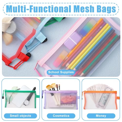 Image of Fainne 120 Pack Mesh Pencil Pouch Mesh Zipper Pouch 9 inch x 4.7 inch Pencil Case Bulk Multipurpose Cosmetics Toiletry Small Bag for Office Travel(Bright Colors)