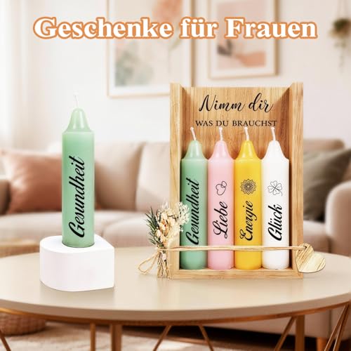 TUZELIYA Kerzenset mit Kerzenständer, Geschenke für Frauen, Geschenke für Mama Freundin Schwester Kollegin zum Geburtstag, Nimm dir was du brauchst Kerzen, Rituals Geschenkset Frauen, Holzbox Deko