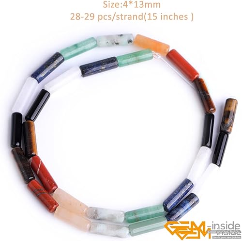Miniatura 2 de GEM-Inside - 0.157 x 0.512in, color mixto natural, ágata de jaspe multicolor, tubo semiprecioso, cuentas de chakras, gree para hacer joyas,
