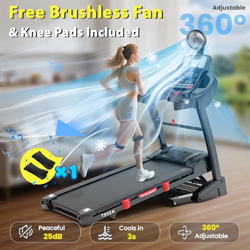 Image of Treadmill with Fan, 5.1HP Folding Treadmill 400 lbs Capacity for Home, 20% Auto Incline, Walking & Running, 18'' Wide Belt, 0.6-12MPH, APP Control, Free Brushless Fan & Knee Support