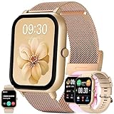 Smartwatch Damen mit Telefonfunktion, 1,83 Touchscreen IP68 Wasserdicht 123 Sportmodi Aktivitätstracker Sportuhr mit Schrittzähler, Herzfrequenz, Militärische Fitnessuhr für iOS Android (Gold)