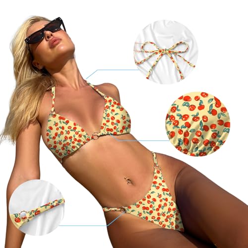 Image of MIKETAI Sexy Bikinis for Women 2 Piece Bikini Spaghetti Strap Swimsuits Solid Color Bathing Swimwear Triangle Bathing Suit