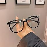 Square Blocking Fashion Glasses Glossy Black Frame Clear Lens Tiny Metal Eyewear For Daily Casual Outfit Matching (Black)