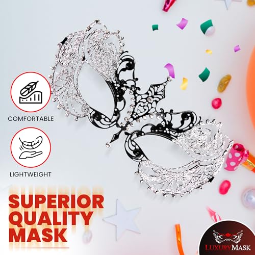 Image of Masquerade Mask for Women with Rhinestones - Elegant Metal Half Face Mask for Masquerade Parties, Mardi Gras, & Themed Events