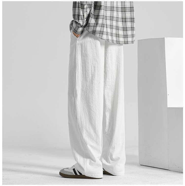 Mokaloha Mens Pants, Men's Casual Hemp Fabric Embroidered Logo Drawstring Loose Elastic Waist Pocket Trousers Classic3