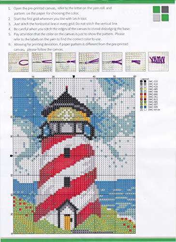 Image of LUBOT 21 inch X 15 inch Lighthouse Latch Hook Kits for Adults Rug Pillow Cover with Printed Canvas Pattern Crochet Kit for Beginners