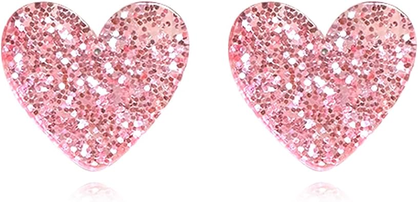 Unique Acrylic Red Pink Love Heart Stud Earrings for Women Wife Lover Statement Resin Jewelry Valentines Mothers Day Gifts