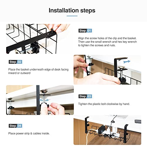Under Desk Cable Management Tray 1 Pack, Xpatee Upgraded Wire Management No Drill, Cable Tray With Clamp For Desk Wire Management, Computer Cable Rack For Office, Home - No Damage To Desk #TOP6