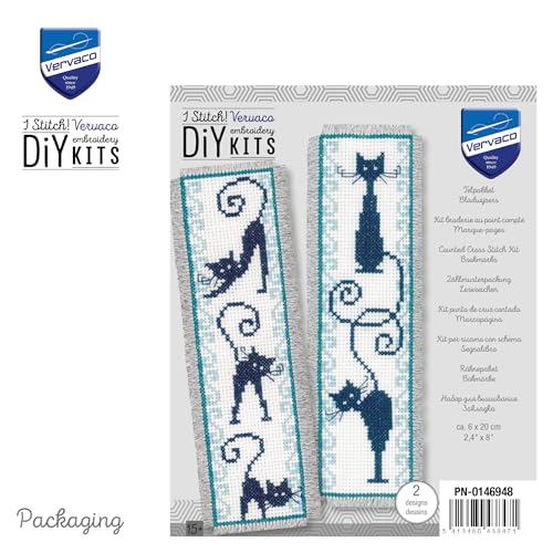 Image of Vervaco Cross Stitch Bookmark Cheerful Cats (Set of 2) 2.4 inch x 8 inch