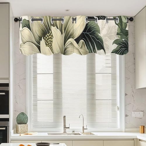 luckluccy Uppsättning av två asiatisk stil gardinkappa gröna och vita chinoiserie blommiga fönster gardiner dynasti kökskransar chic fönsterkappa för kök vardagsrum badrum 132 x 45 cm