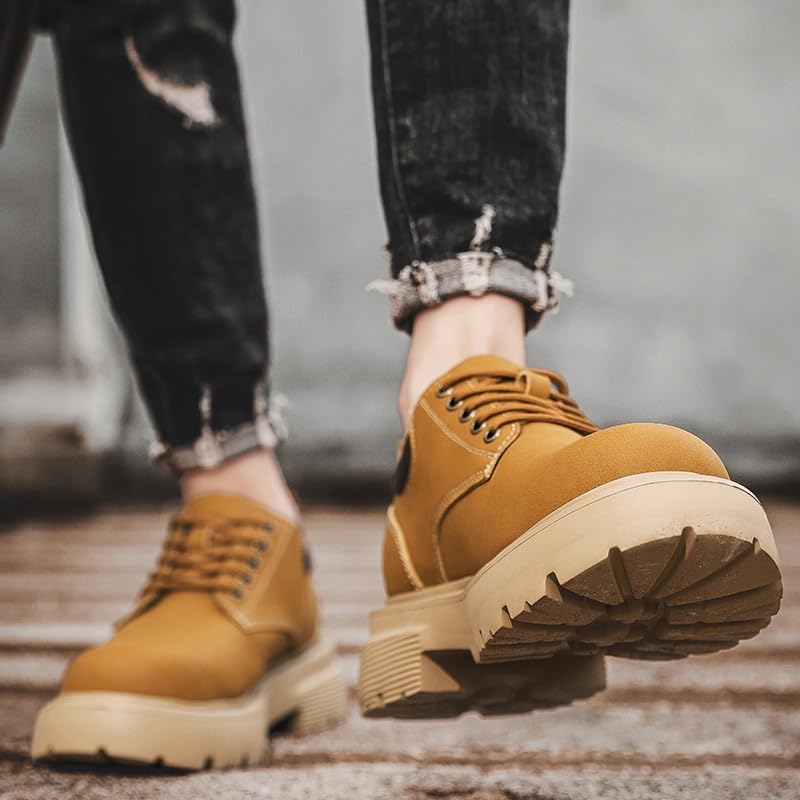 Men's Heightening Rubber Shoes Casual work Shoes Round Heel Versatile Comfortable Breathable Non-slip Lace-up Low-top Outdoor Oxford Shoes for Men(Gray,9.5)3