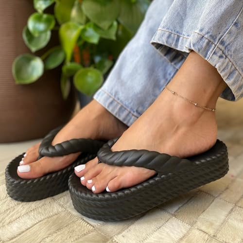 Chinelo Sandália Trançado Nuvem Plataforma Ortopédico 2313 (Preto, BR, Adulto, Numérico, 37)