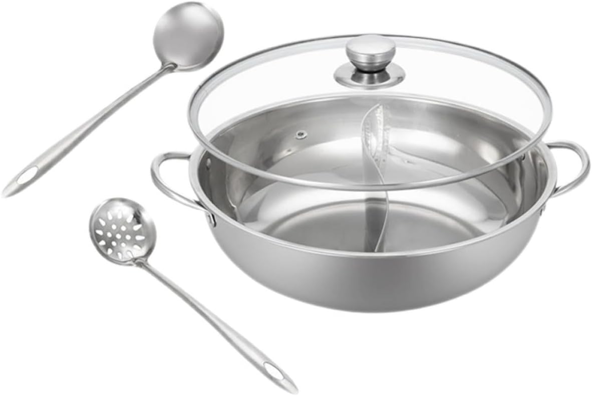 Stainless Steel Divided Hot Pot with Lid, for Home Kitchen Use