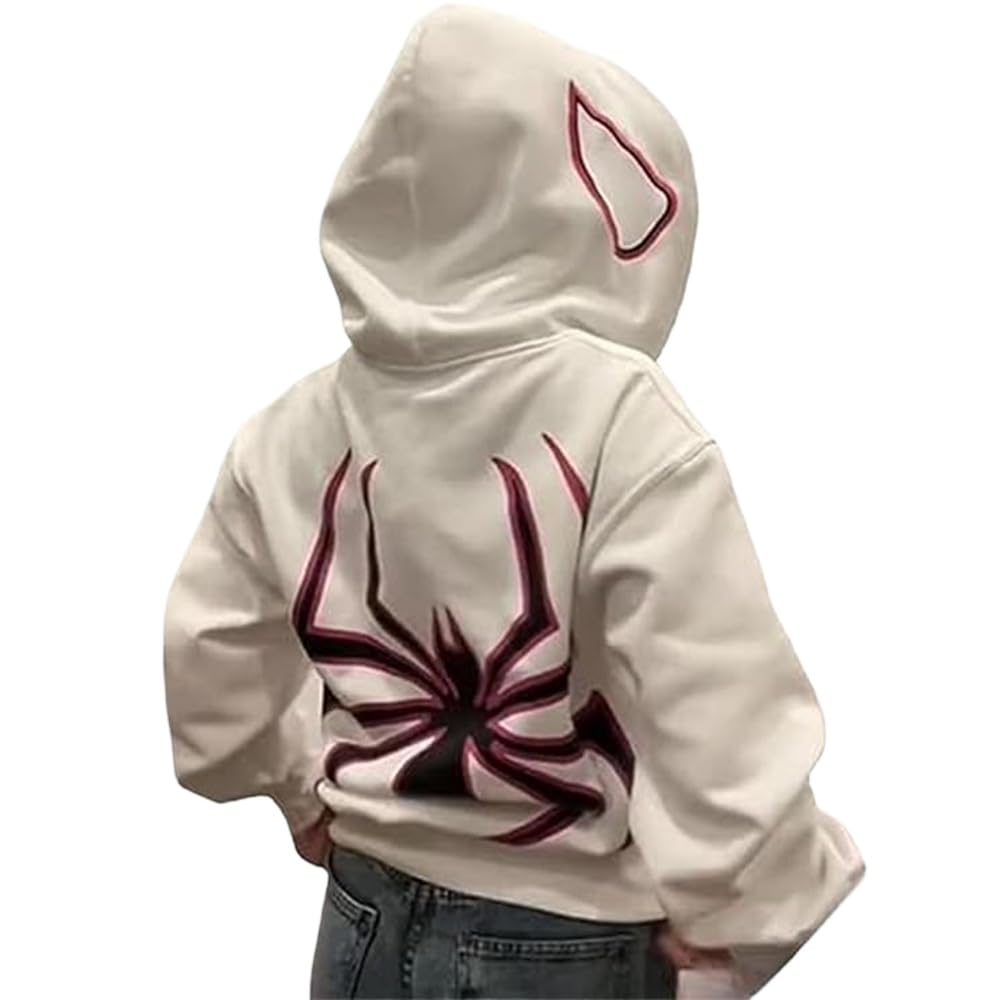 Women Men Oversized Harajuku Y2K Spider Graphic Hoodie Long Sleeve Full Zipper Jacket Coat Casual E Girl Global Recycled Standard Global Recycled Standard Global Recycled Standard