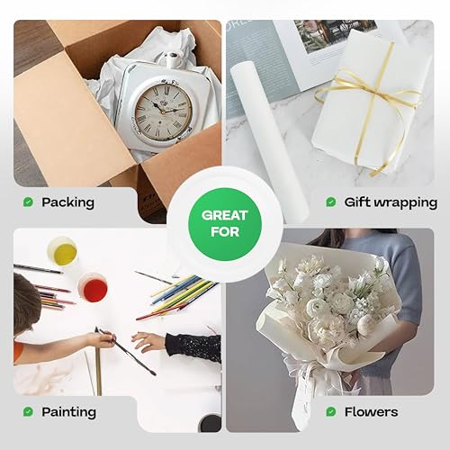 Image of White Kraft Paper Roll 48 inch x 2160 inch (180 feet) with Cutter - USA-Made | Quality Paper 50lb Thickness for Wrapping, Packing, Moving, Shipping, & Crafts /Arts - Natural Kraft Material by IDL Packaging