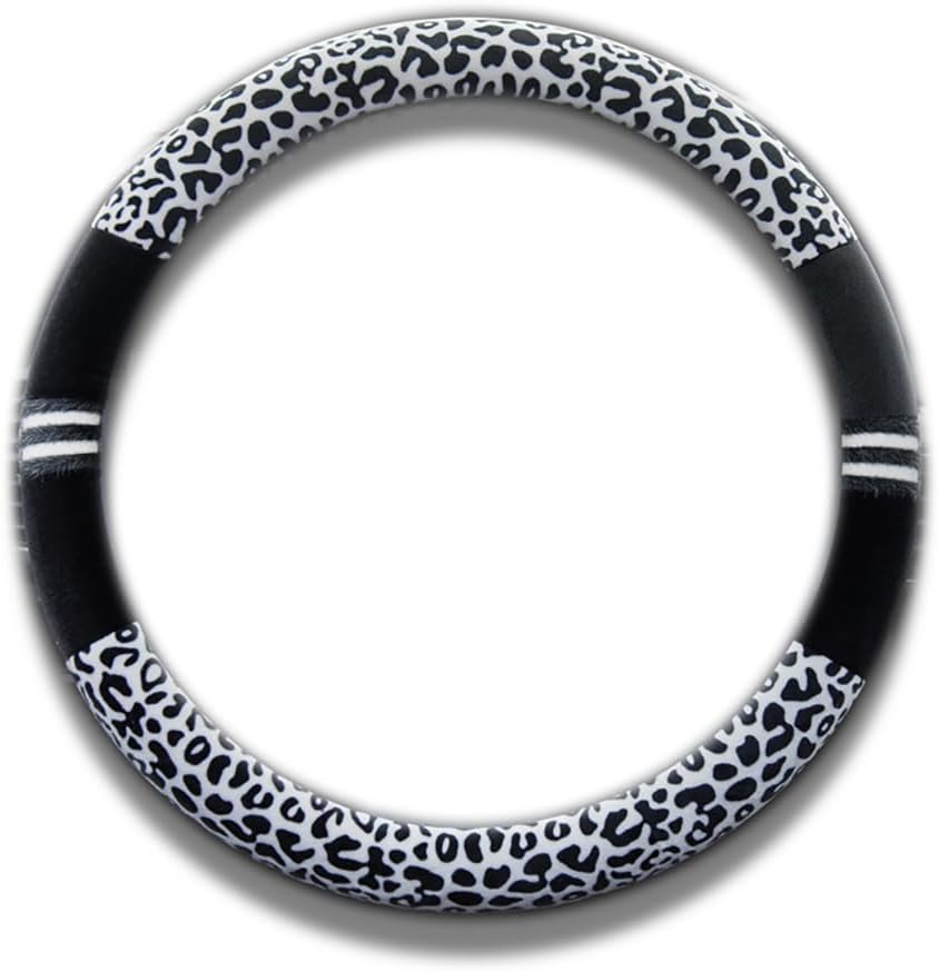 INEBIZ Luxury Leopard Print Fashionable Plush Car Steering Wheel Cover, Universal Fit, Keep Warm for Car SUV (Beige+Brown)