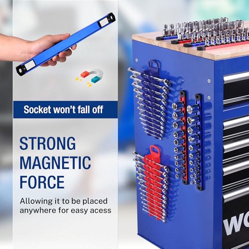 Image of WORKPRO 8-Piece Magnetic Socket Organizer and Magnetic Wrench Organizer Set, 1 /4 inch, 3 /8 inch, 1 /2 inch Drive Metric SAE Aluminum Alloy Socket Rail, Metric SAE Wrench Holder(Socket, Wrench not Included)