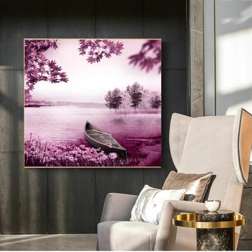 Pintura decorativa de paisaje marino púrpura para un ambiente relajante en casa