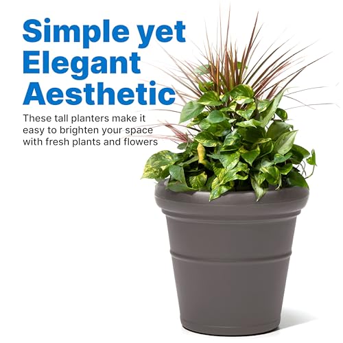 Step2 Claremont Tall Round Planter Pot, Dark Cedar, 2-Pack – Large Planter for Outdoor/Indoor Use – Maintenance Free Design – Ideal Patio and Front Porch Planter – Measures 19" x 19" x 18" by Step2 - Image 2