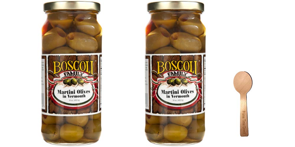 Boscoli Martini Olives 16oz (2 pack) Bundle with PrimeTime Direct Spoon in a PTD Sealed Bag