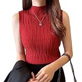 [Vmiutyer LLOP] ノースリーブ ハイネック レディース サマーニット タートルネック フレンチスリーブ セーター フィット 無地 セクシー 着回し力 通勤 オシャレ 伸縮性 シンプル 着痩せ 春 夏