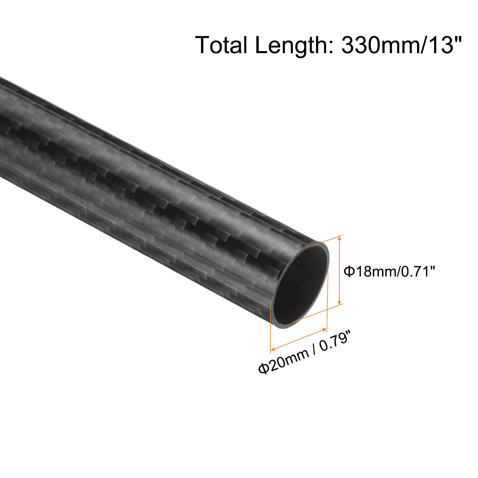 QUARKZMAN 2 Pcs Carbone Fibre Tube 18 x 20 x 330mm Brillant Surface Tige 3K Rouleau Enveloppé Pure Carbone Rond Tubes pour RC Avion Multicoptère