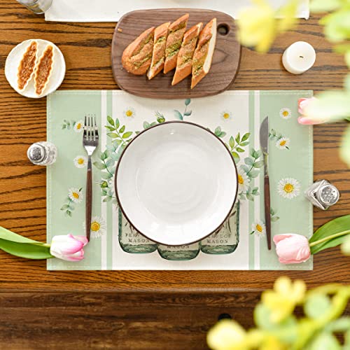Artoid Mode Eucalyptus Leaves Daisy Vase Placemats For Dining Table, 12 X 18 Inch Spring Easter Summer Seasonal Holiday Decoration Rustic Vintage Washable Table Mats Set Of 4 #TOP12