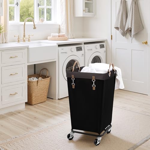Image of StorageWorks 110L Laundry Basket with Wheels, Large Rolling Hampers for Clothing Organizer, Dirty Clothes Basket for Hotel, Home, Closet, Dorm, Black