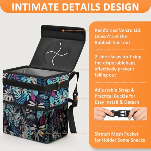 Image of Car Trash Can for Car Cute, Vankor Car Trash Bag Bin Hanging Waterproof Automotive Car Garbage Cans Leak Proof Vehicle Trash Can Colorful Leaves