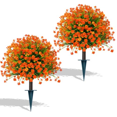 Yangrass 2 Pack Fall Artificial Flower Topiary Balls with Ground Spike