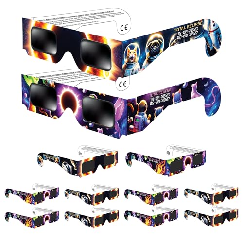 Galaxium Solar Eclipse Glasses Kids 2026 | 12 Pack Mix Animals Design | ISO 12312-2 Certified | Solar Eclipse Viewing Glasses Boys & Girls