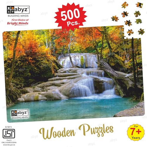 Image of ABYZ Wooden Jigsaw Majestic Waterfall in a National Park Forest Puzzle with 500-Pieces Play and Learn Educational Puzzle for Kids and Children Aged 7+ & Adults Toy Improving Memory & Problem Solving