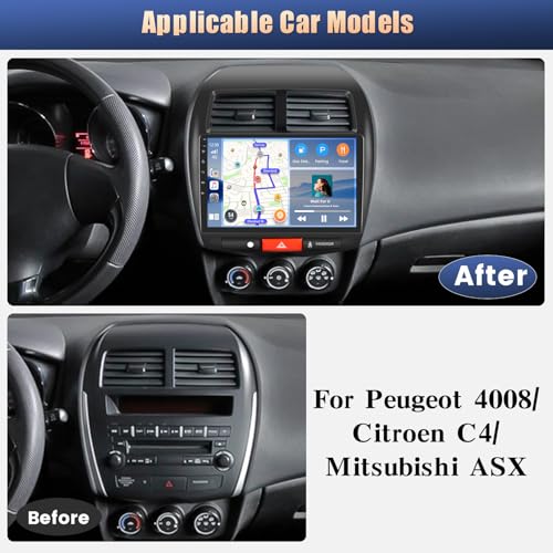 Hikity 10,1" Bilradio Android 13 med Carplay och GPS för Peugeot/Citroën/Mitsubishi