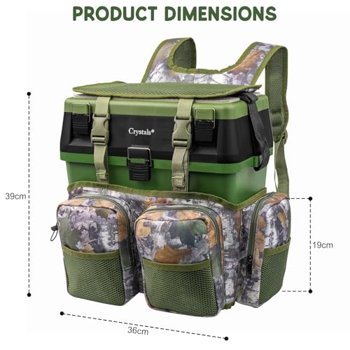 Crystals Fishing Tackle Box & Rucksack Seat, Lure Storage Case, Organizer with Padded Seat & Straps, Fly Sea Coarse Fishing Backpack, Tackle Storage (Fishing Tackle Box with Rucksack) - Image 2