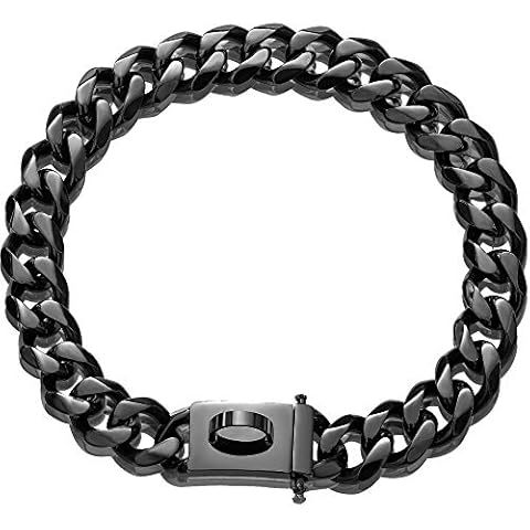 Black Dog Chain Collar Walking Metal Chain Collar with Design Secure Buckle Cuban Link Strong Heavy Duty Chew Proof for Small Dogs(19MM, 14") Cover