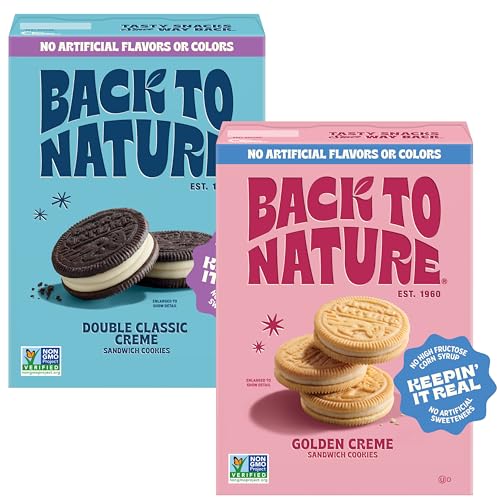 Image of Bundle of Back to Nature Double Creme Sandwich Cookies + Golden Vanilla Creme Sandwich Cookies, Plant Based, Non-GMO, Made with Wheat Flour, Snack Happy