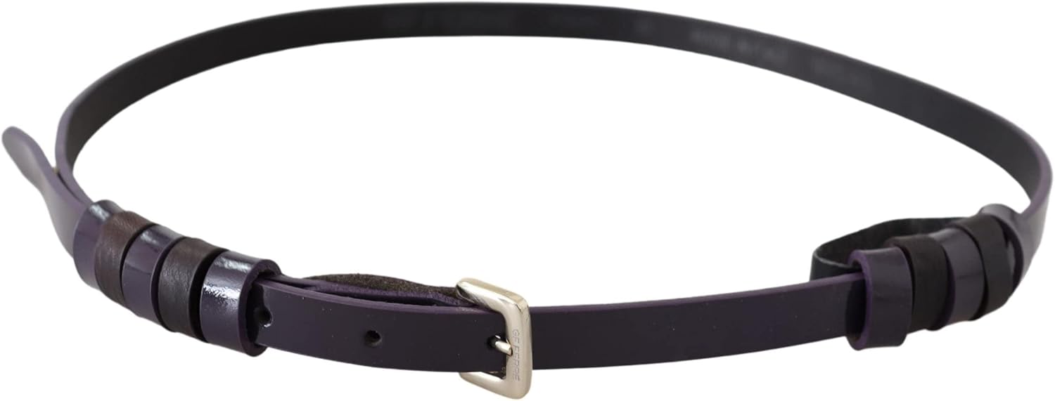 Black Leather Thin Gold Metal Chrome Buckle Women's Belt