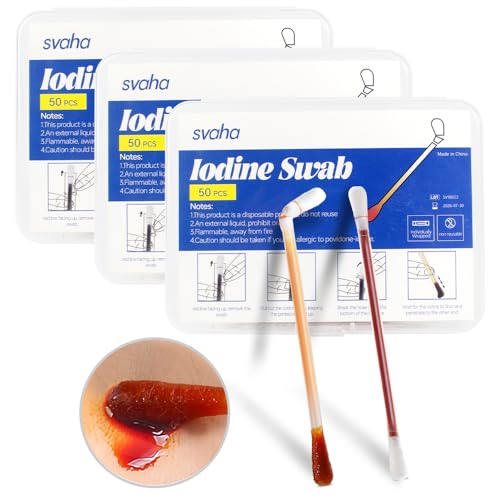 Povidone Iodine Swabs - 150 Sticks Sterile Iodine Swabsticks, Individually Wrapped Cotton Swabs, Solution Filled for Wound Cleansing, First Aid, Travel