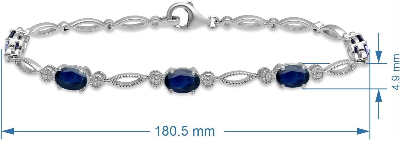 Jewelili Sterling Silver Created Blue Sapphire Oval Bracelet, 7.5"
