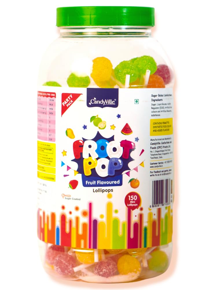 CandyVille FrootPop Lollipops (150 Pcs Family Pack) | Not Individually Wrapped | Sugar Coated | Fruit Flavoured | Birthday party lollipops for kids (B0BQWVNVH5) Amazon Price History, Amazon Price Tracker