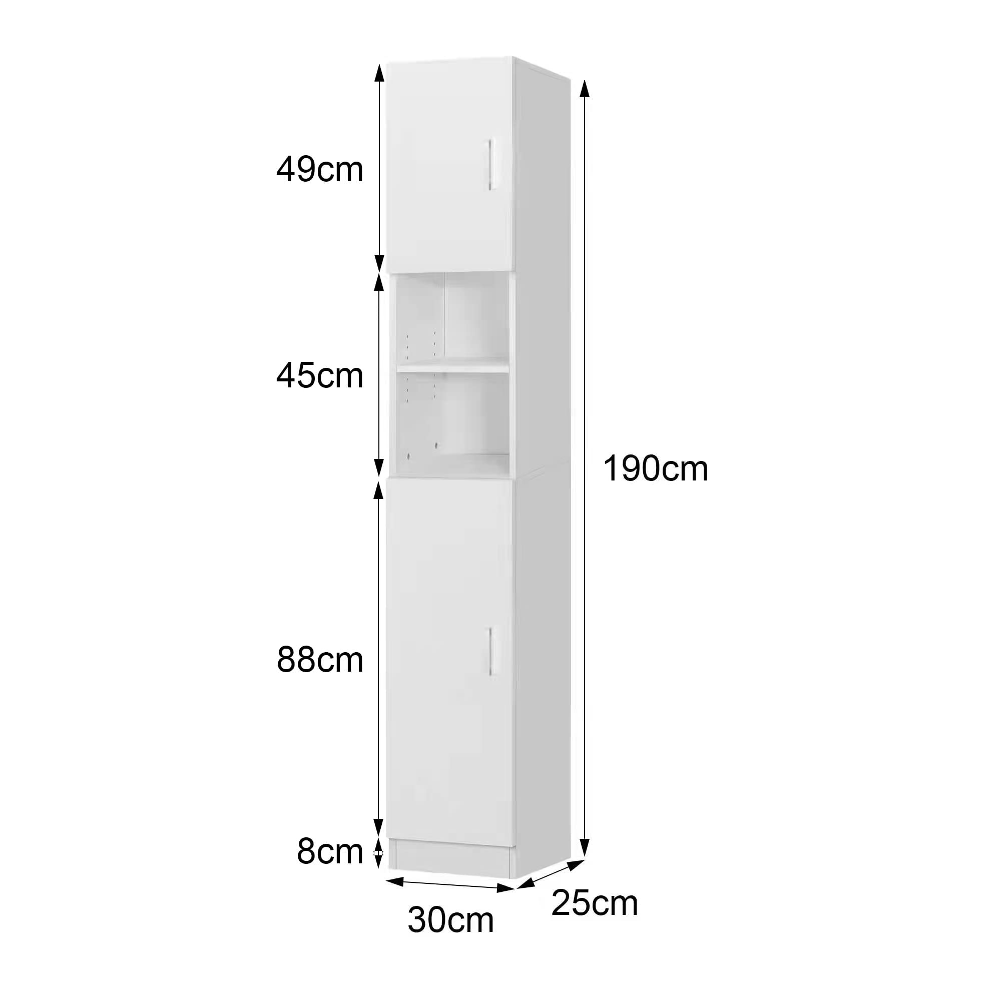 ML-Design Armadietto Alto Mobiletto Verticale da Bagno a Terra Salvaspazio 30 x 190 x 25 cm con 6 Ripiani e 2 Ante, Spazio di Stoccaggio Organizer a Colonna Portaoggetti Multiuso in MDF Bianco