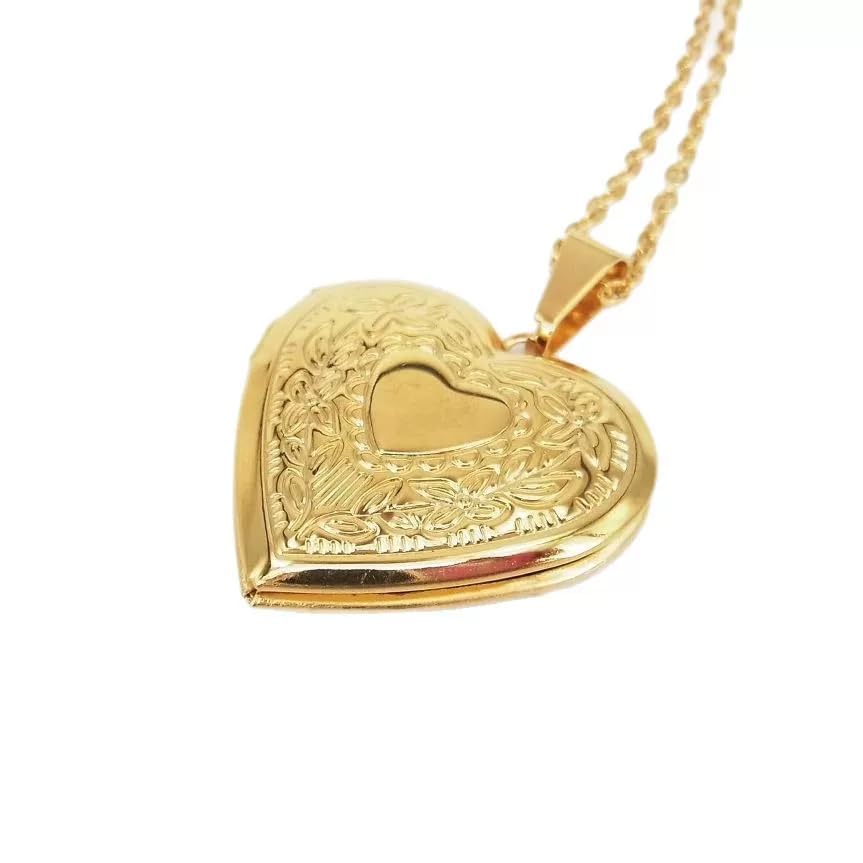 COLORFUL BLING Locket Picture Pendant Necklace,Vintage Engraved Flower Empaistic Carved Pattern Oval Round Heart Necklace 5