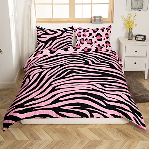 Leopard Bedding Set Zebra Stripes Comforter Cover for Kids Boys Girls Women Safari Wildlife Fur Duvet Cover Pink Black Zoo Animal Skin Texture Bedspread Cover Quilt Cover Double - Image 2
