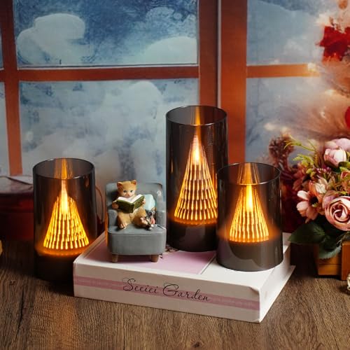 Image of Eebus LED Flameless Candles with Remote Battery Operated,Fake Candles for Home Decor Tapered Glowing Pillar Candle Lights Add a Warm and Romantic Atmosphere Set of 3 (D 3 inchxH 4 inch 5 inch 6 inch) (Grey)