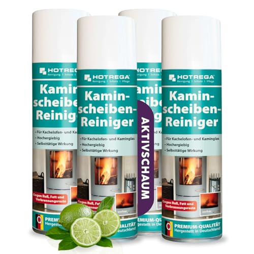 HOTREGA Kaminscheibenreiniger 4x 300ml | Selbsttägiger Kaminglasreiniger |...