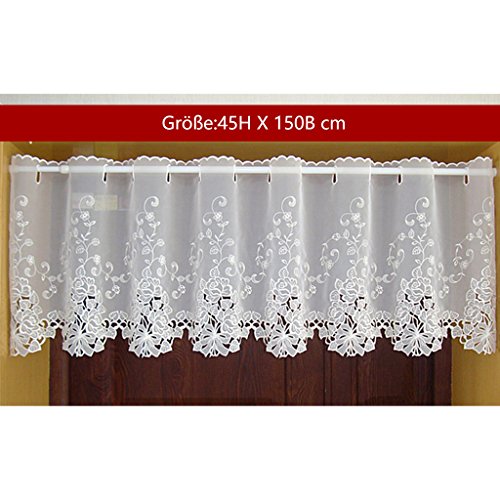 Yujiao Mao '1er Pack halbtra nsparent besticke Blanco Flores Visillo Cocina Cortina Cortina para Puerta (j13 