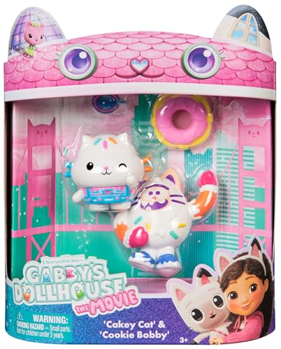 Gabby's Dollhouse: The Movie, Cakey Cat and Cookie Bobby, Toy Figures with 2 Accessories, Kids Toys for Girls and Boys Ages 3 and Up